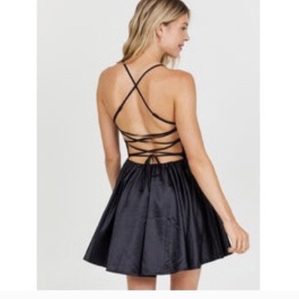 Altar’d State Little Black Backless Satin Kylen Dress, size small